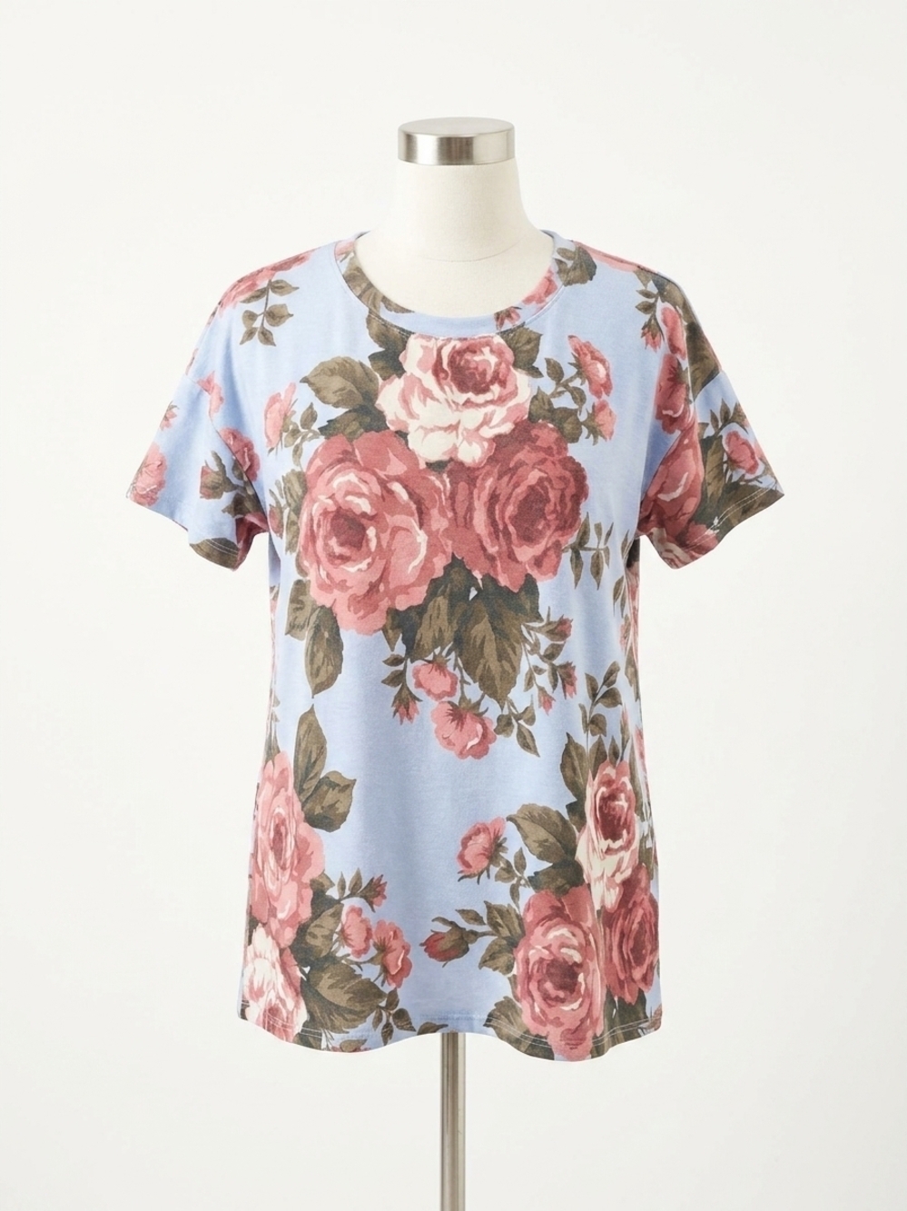 NEW HONEYME floral sharkbite tee in light blue